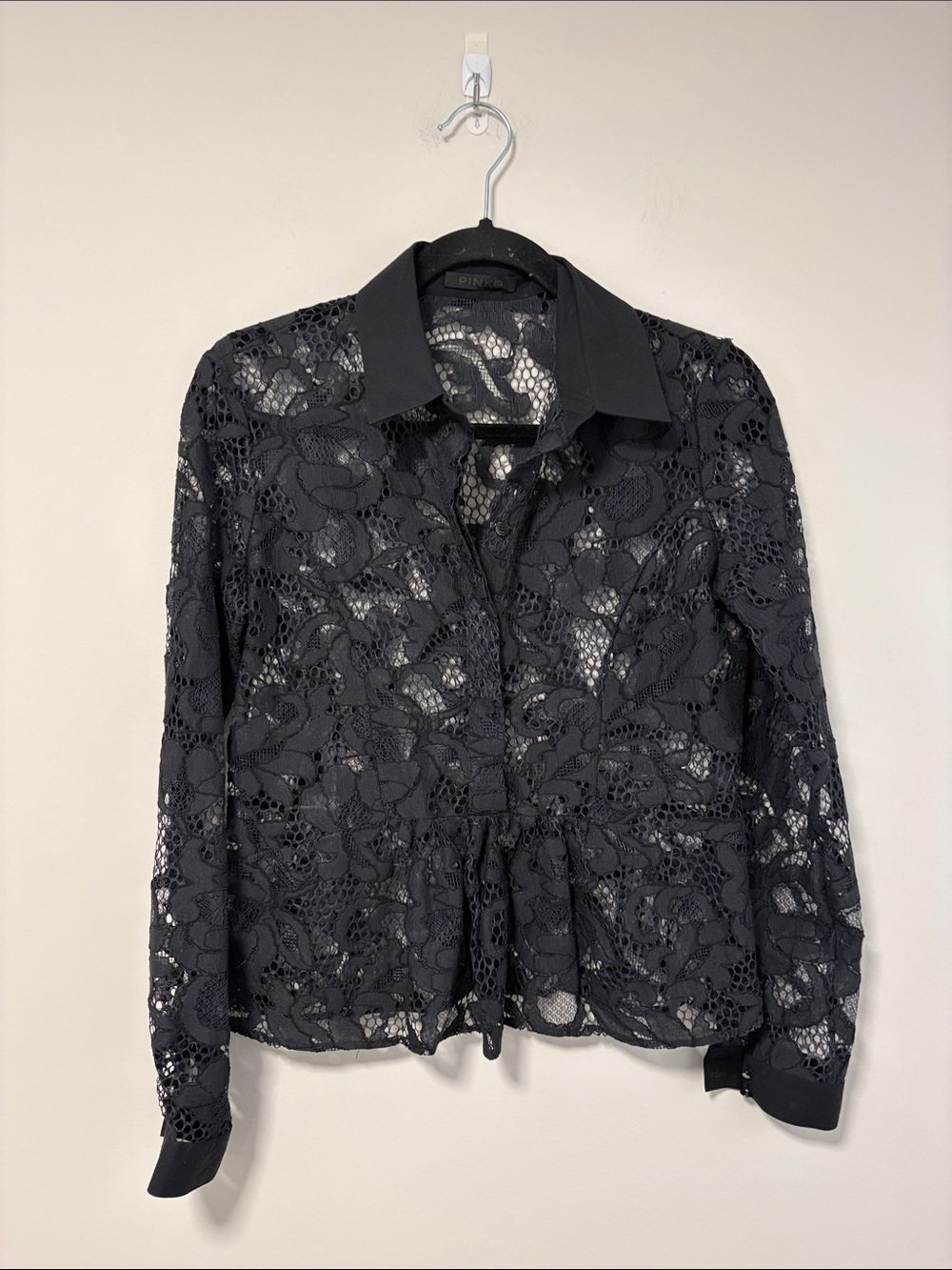 Pinko Black Lace Button-Down Blouse